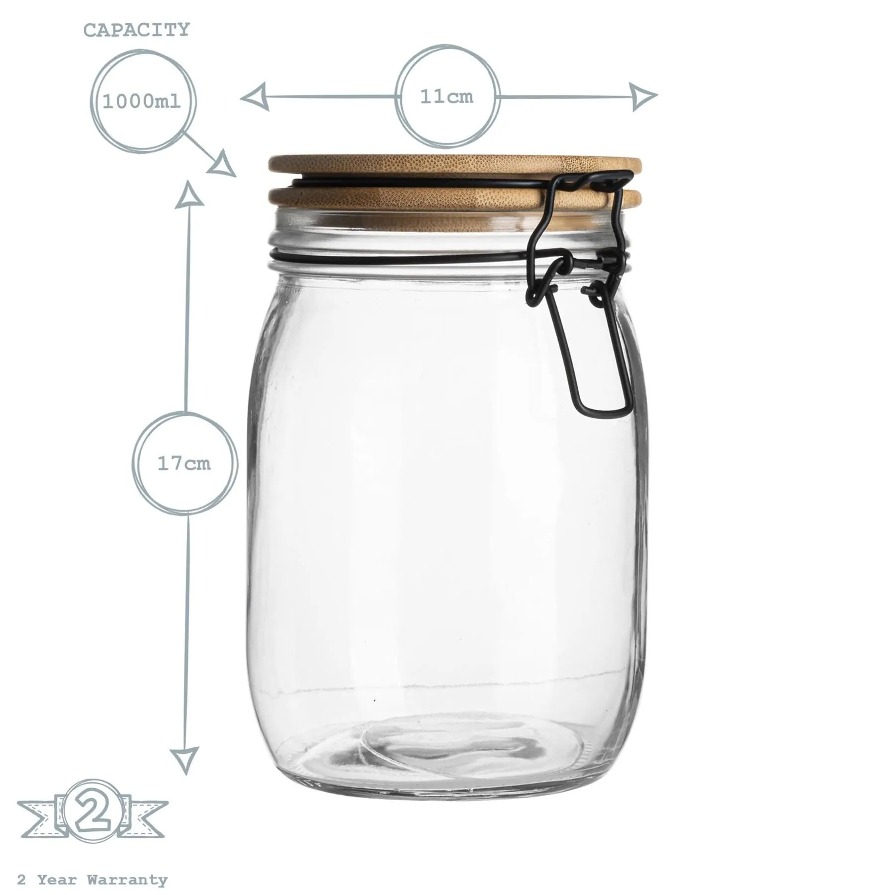 1L Glass Storage Jars with Wooden Clip Lid - Pack of 3 - By Argon Tableware