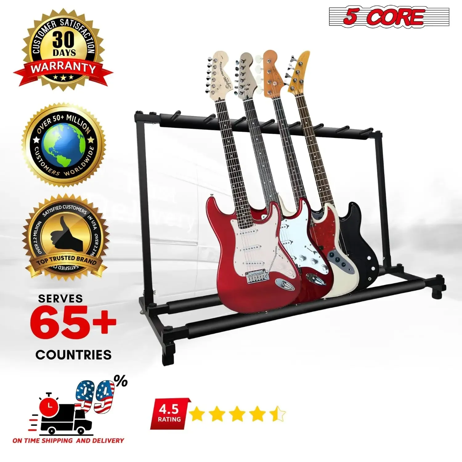 5 Core Multi Guitar Rack Stand Floor 7 Slot Adjustable Flying V