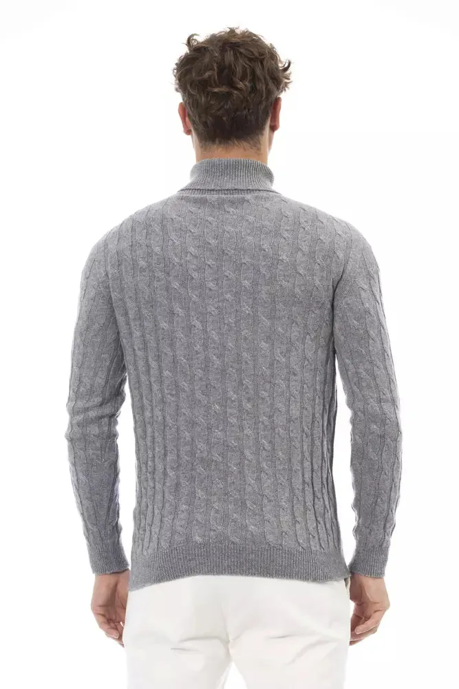 Alpha Studio Elegant Gray Turtleneck Sweater for Men