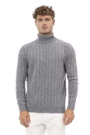 Alpha Studio Elegant Gray Turtleneck Sweater for Men