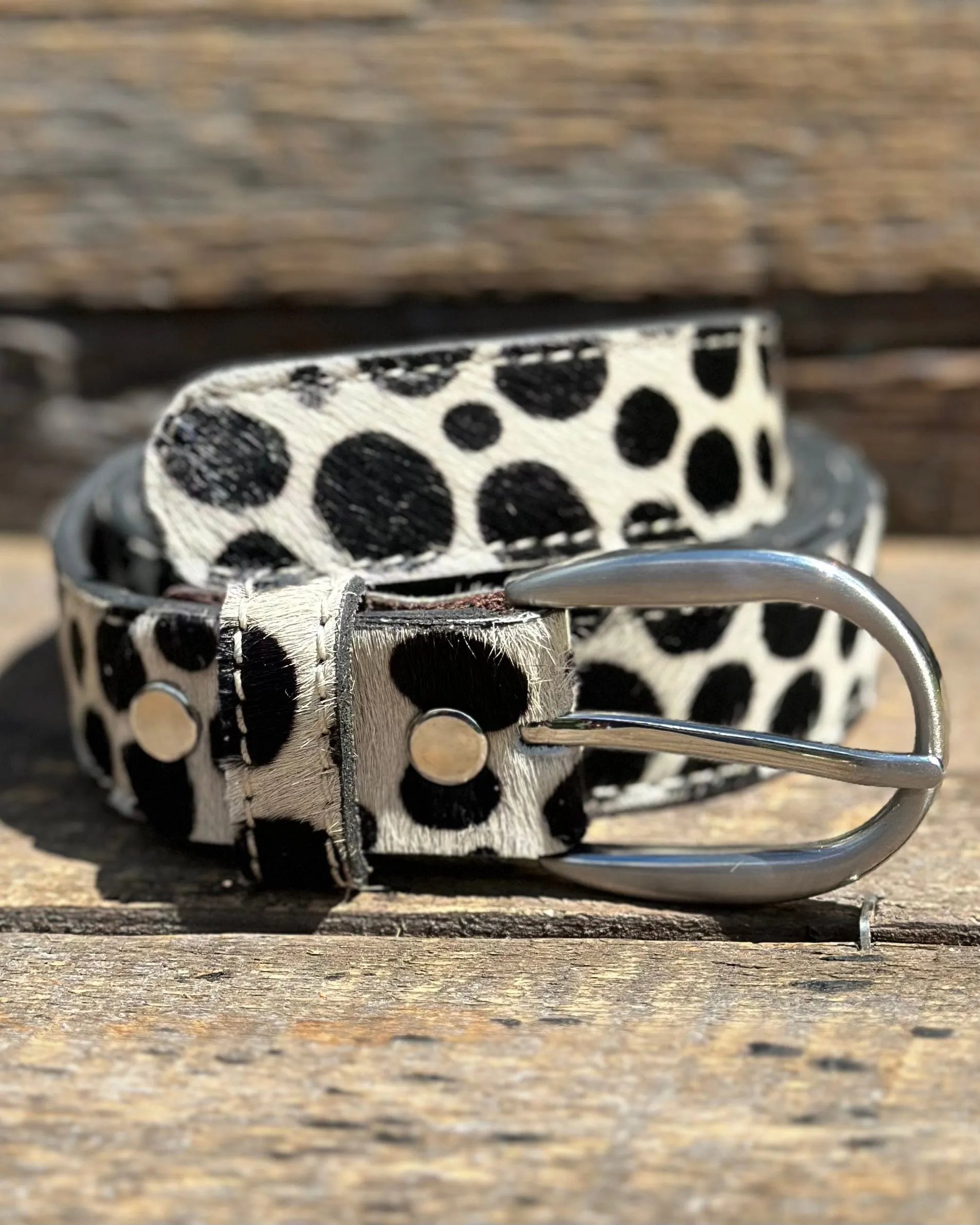 Animal Print Leather Belt - Monochrome Dotty