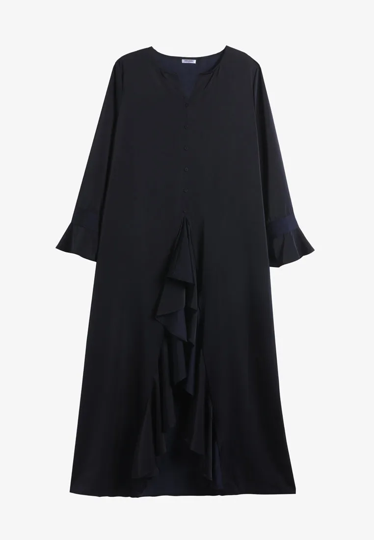 Ariana Raya Ruffles Open Long Blouse - Navy Blue