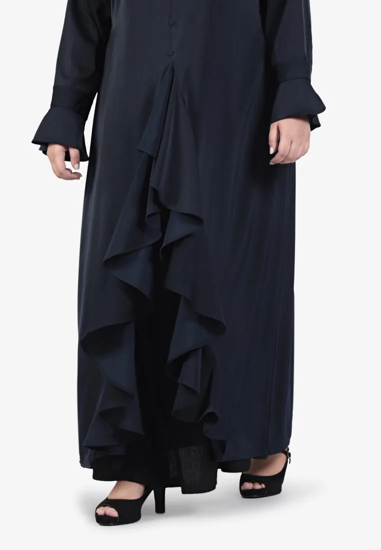 Ariana Raya Ruffles Open Long Blouse - Navy Blue