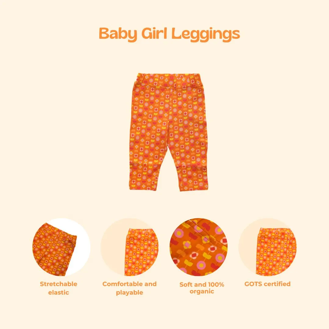 Baby Girl Leggings - Indian Flora Orange