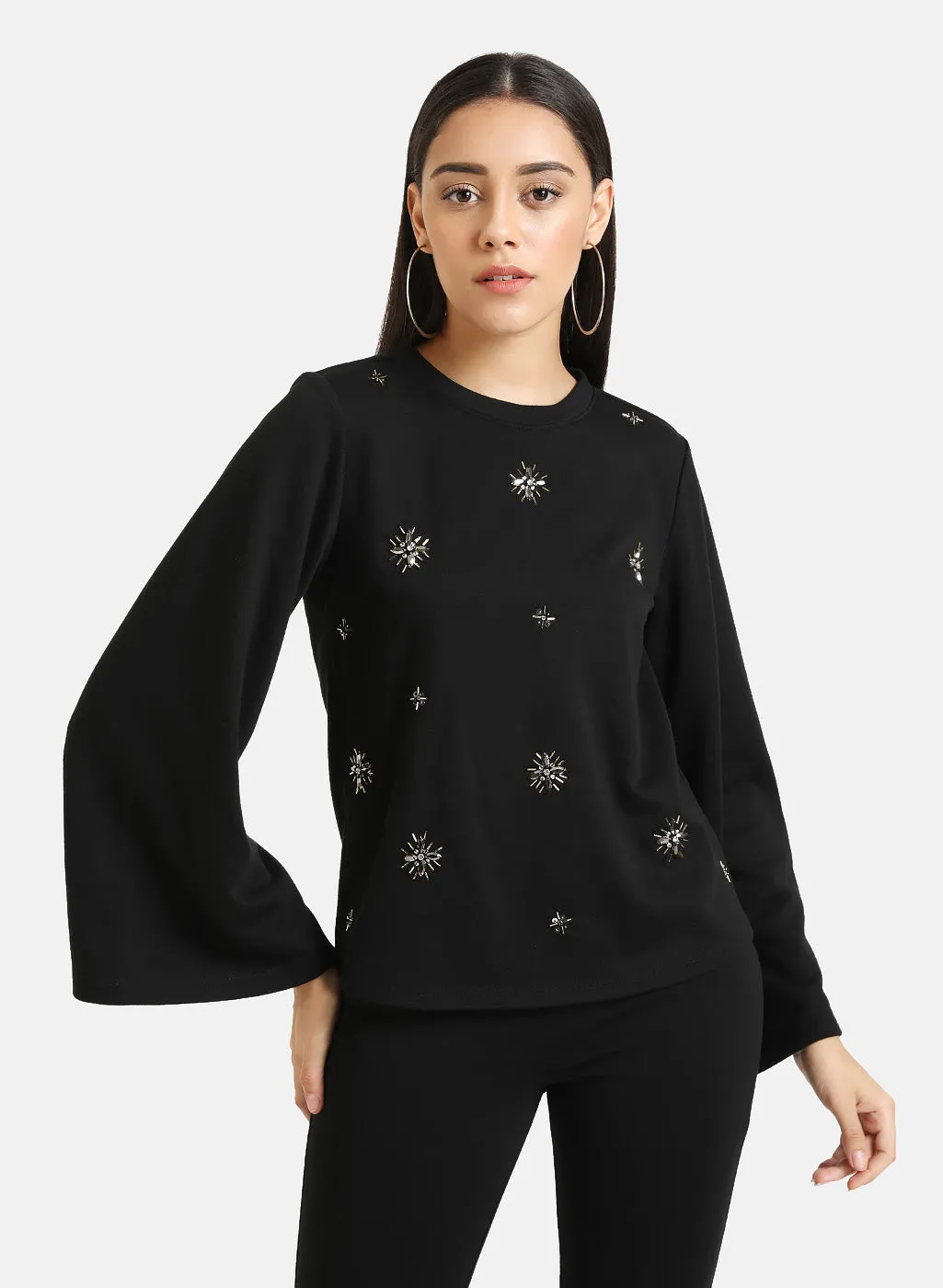 Bell Sleeves Embellished Pullover