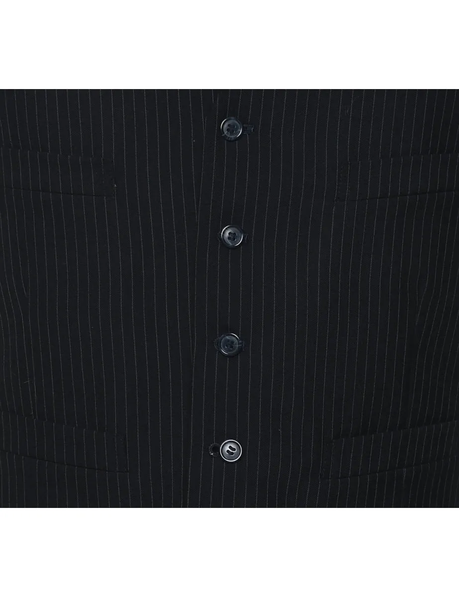 Black Pinstriped Classic Waistcoat - M