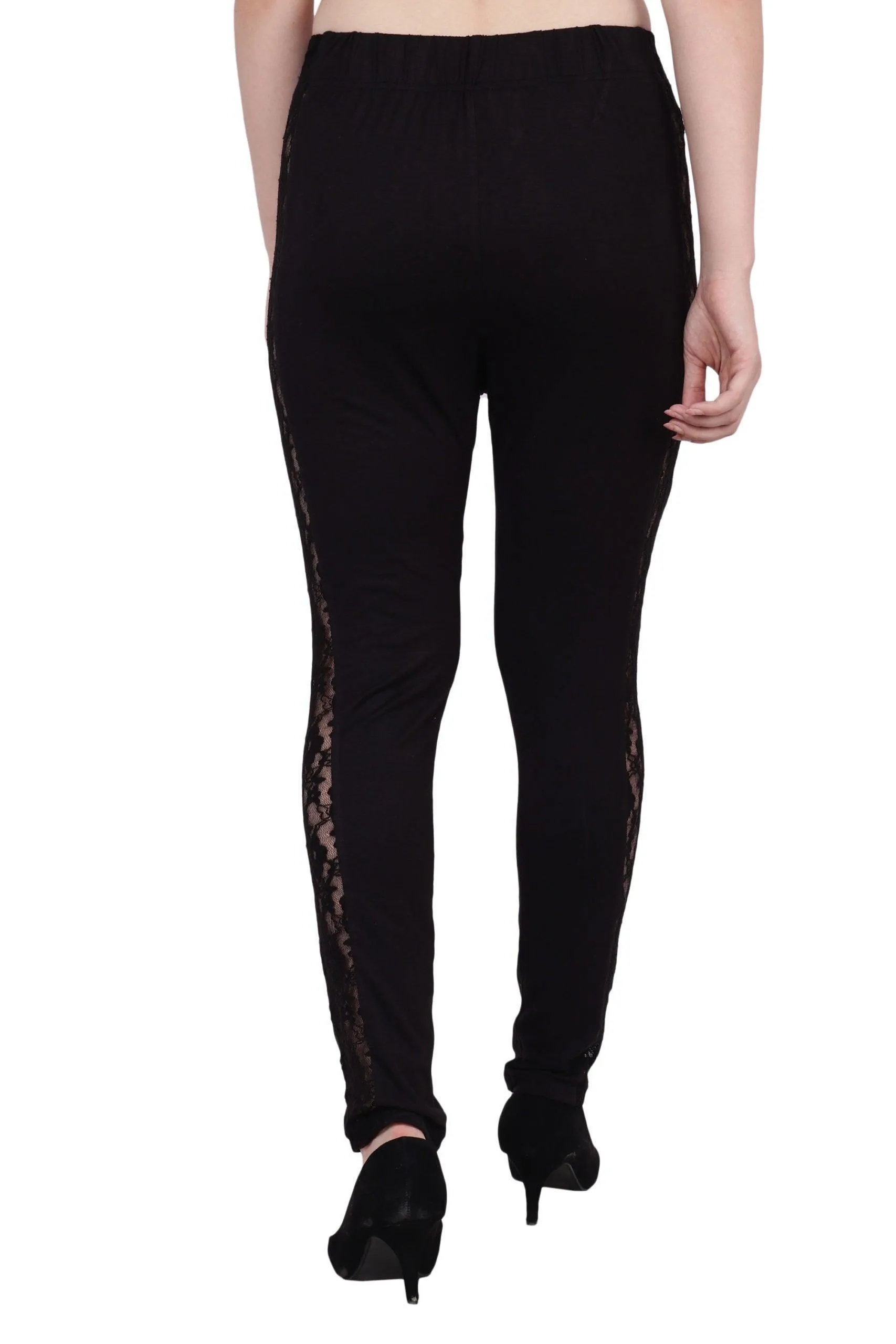 Black Solid Leggings with Side Mesh