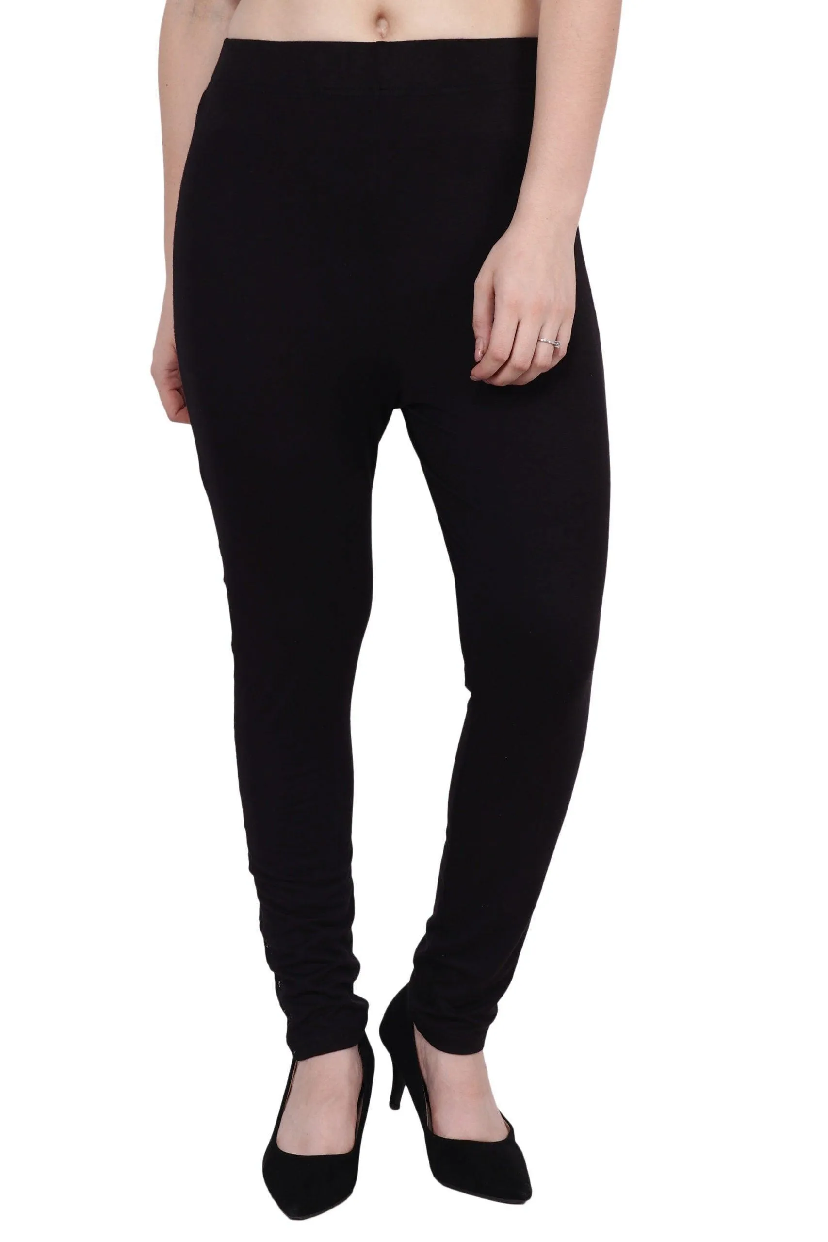 Black Solid Leggings with Side Mesh