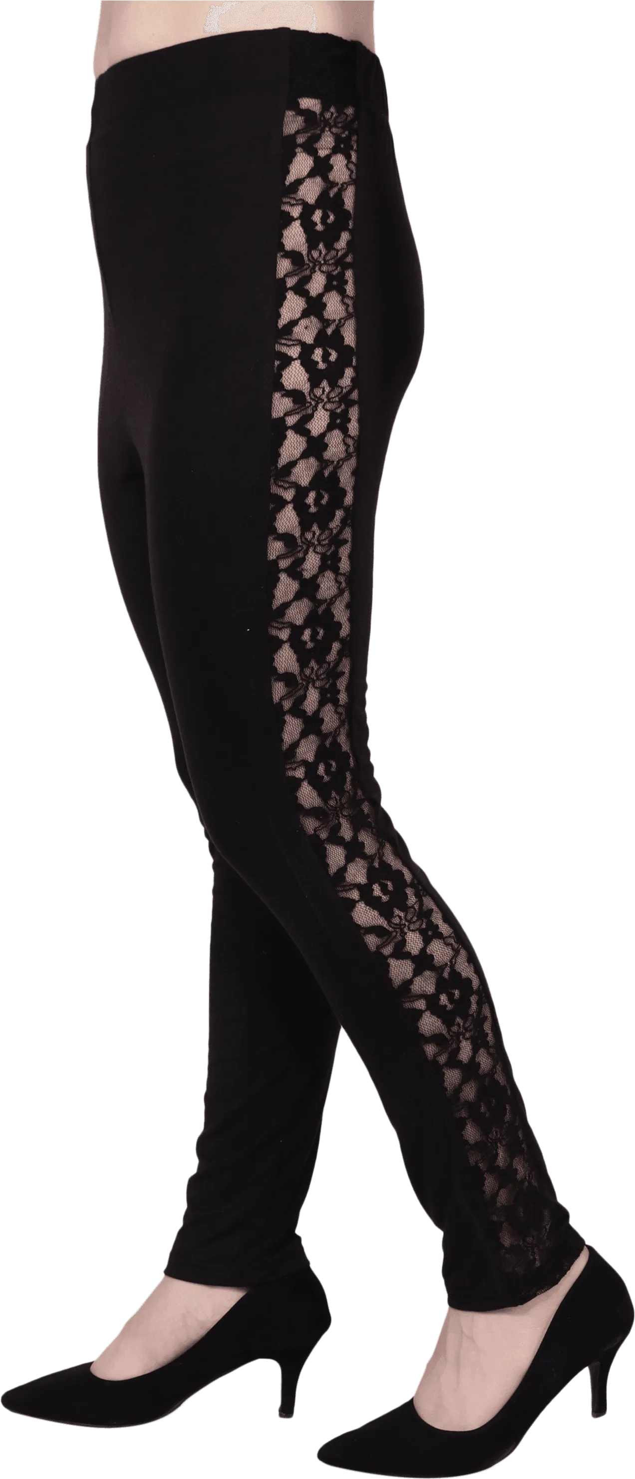 Black Solid Leggings with Side Mesh