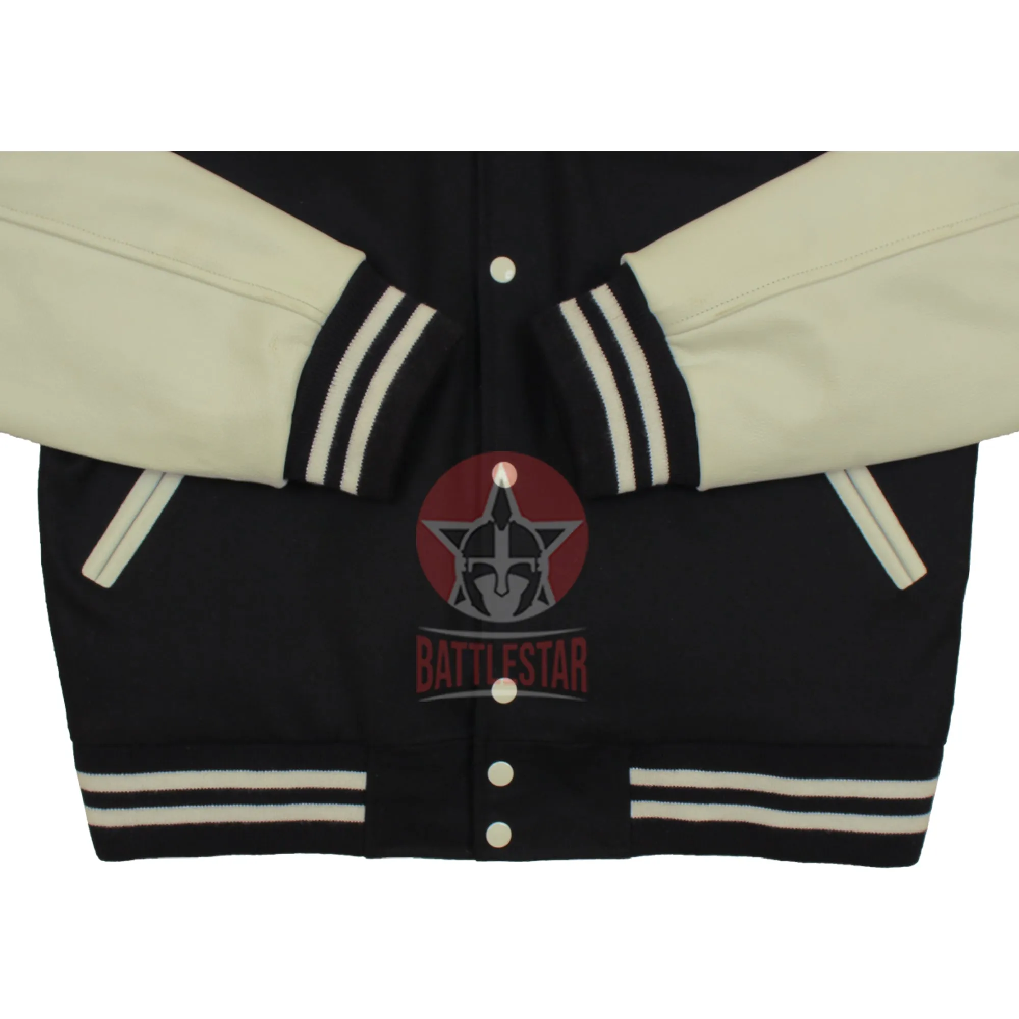 Black Wool Cream Leather Hooded Baseball Letterman Varsity Jacket