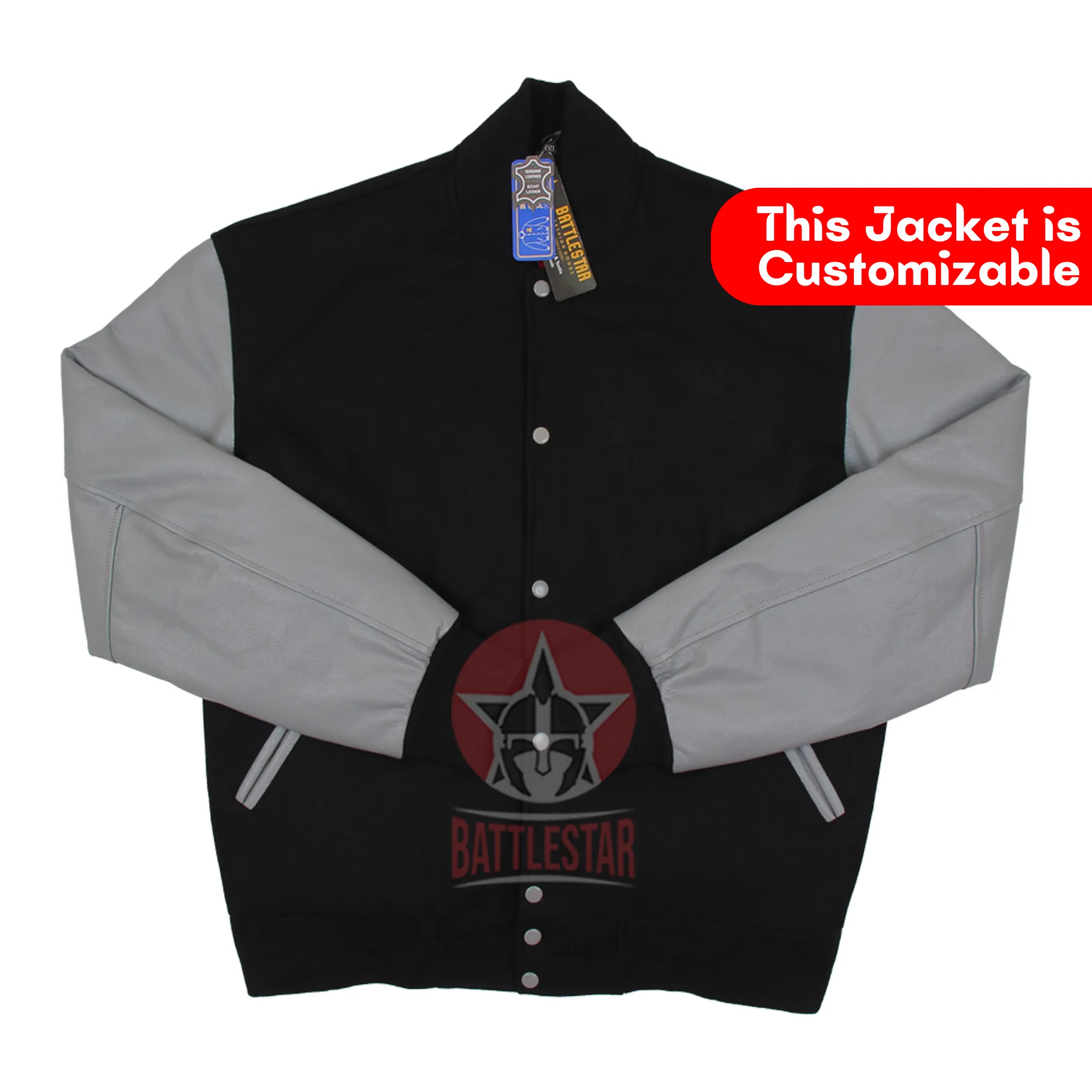 Black Wool Gray Leather Varsity Baseball Letterman Jacket