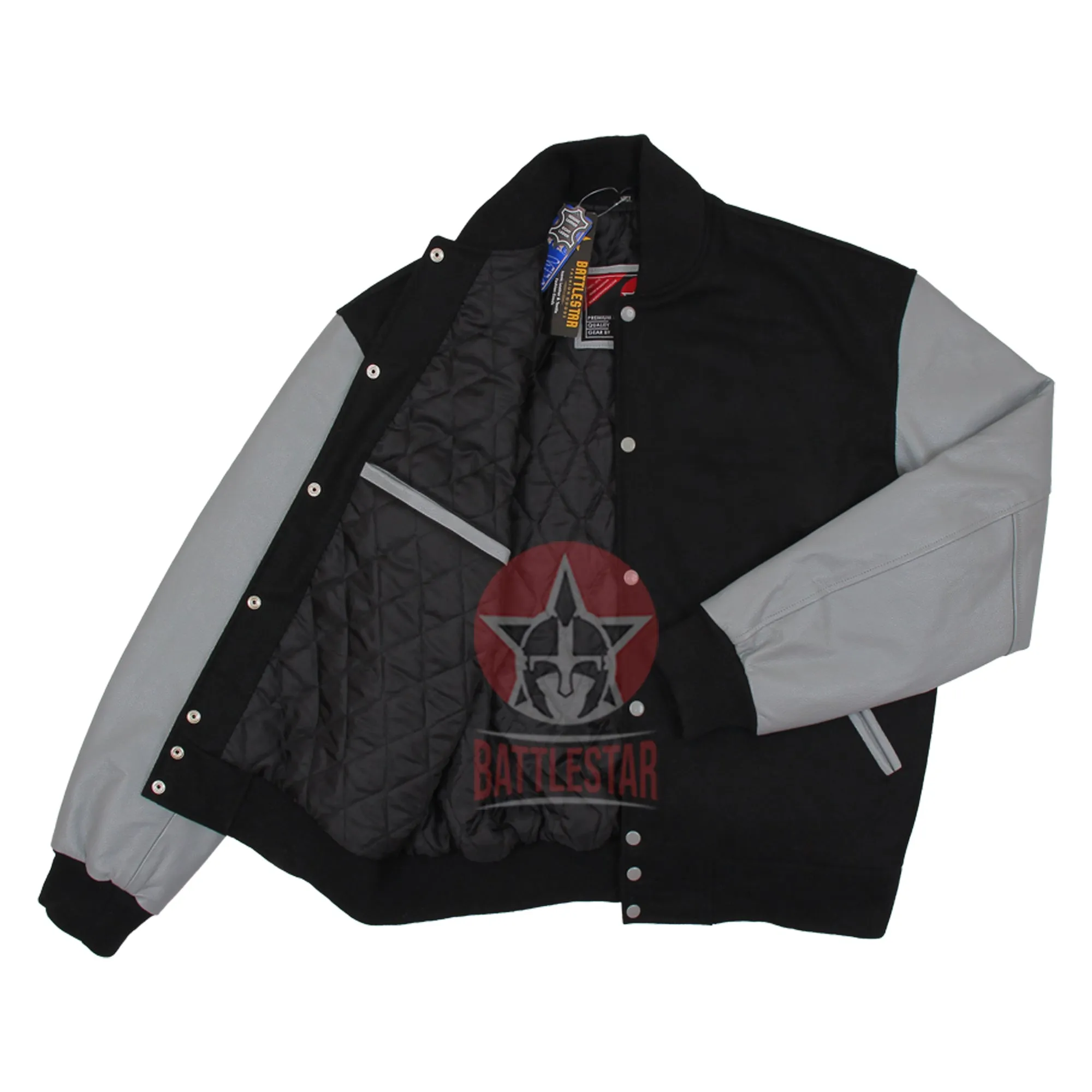 Black Wool Gray Leather Varsity Baseball Letterman Jacket