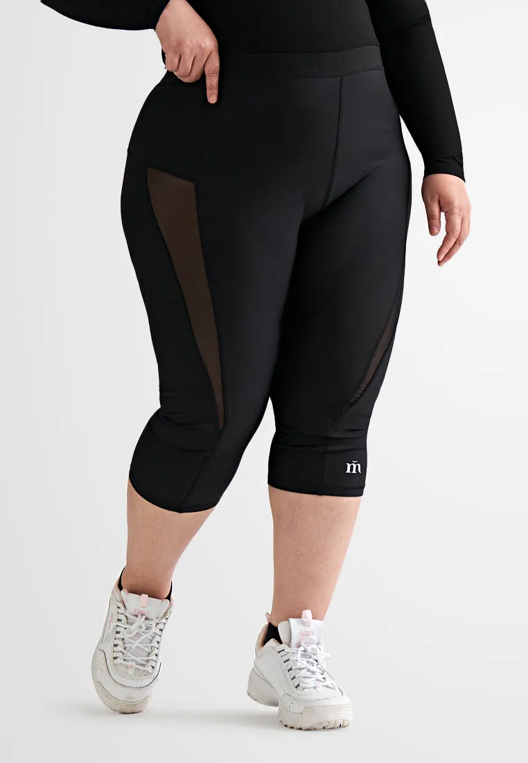 Caprice Active Mesh Panel Capri Leggings - Black