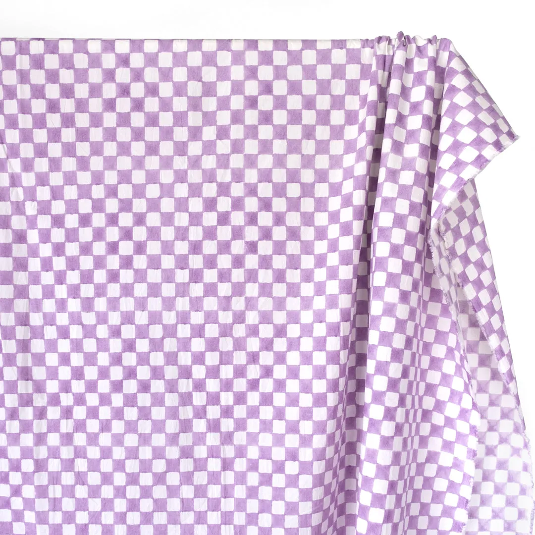 Checks Block Printed Organic Cotton Poplin - Lilac/White