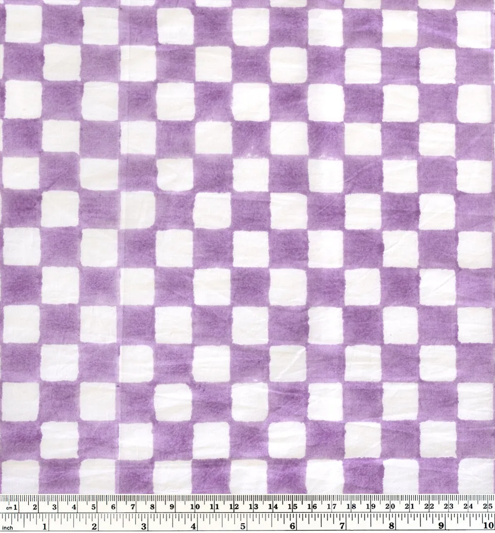 Checks Block Printed Organic Cotton Poplin - Lilac/White