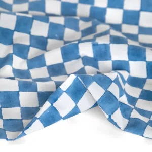 Checks Block Printed Organic Cotton Poplin - Ocean/White