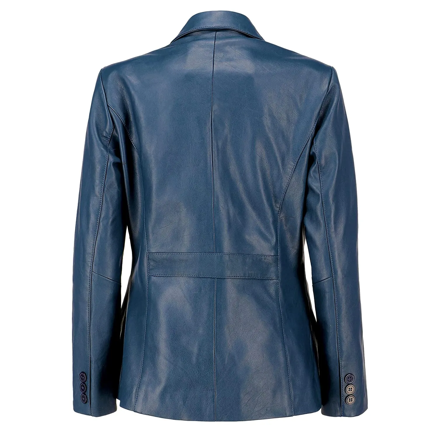 Classic 2-Button Lambskin Leather Blazer Women-Blue