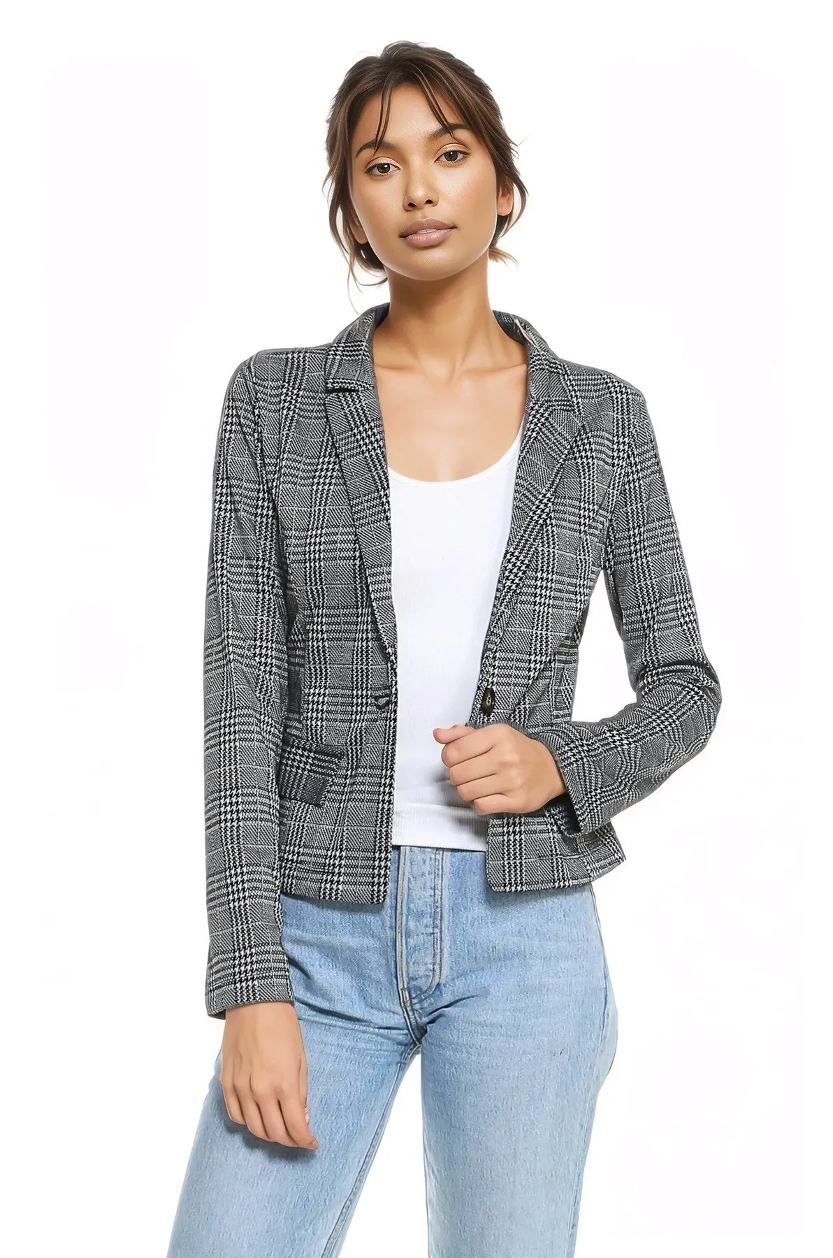 Classic Plaid Fitted Blazer