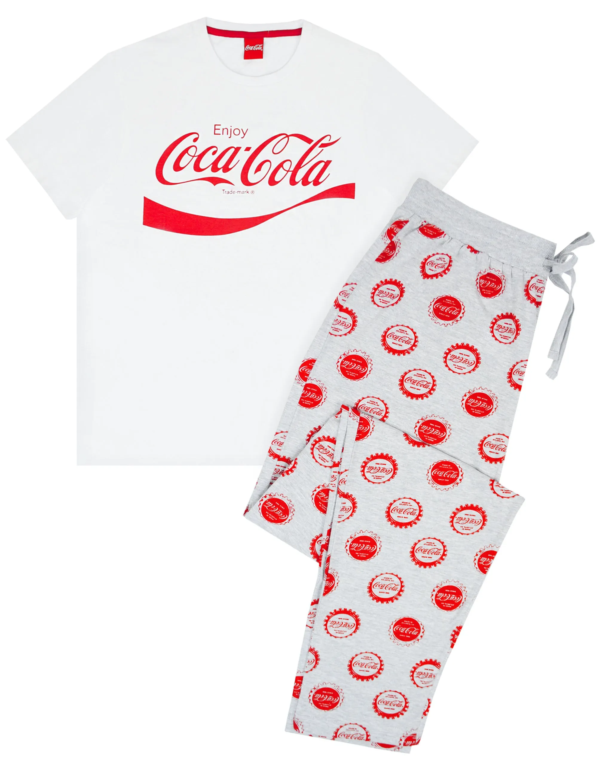 Coca Cola Mens White Short Sleeve Long Leg Pyjama Set