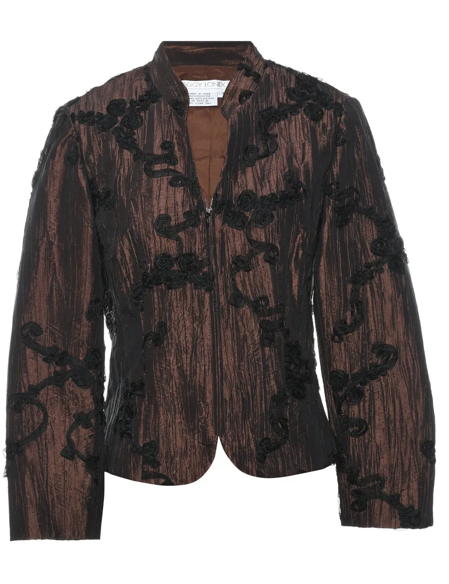 Dark Brown Metallic Ruched Evening Jacket - M