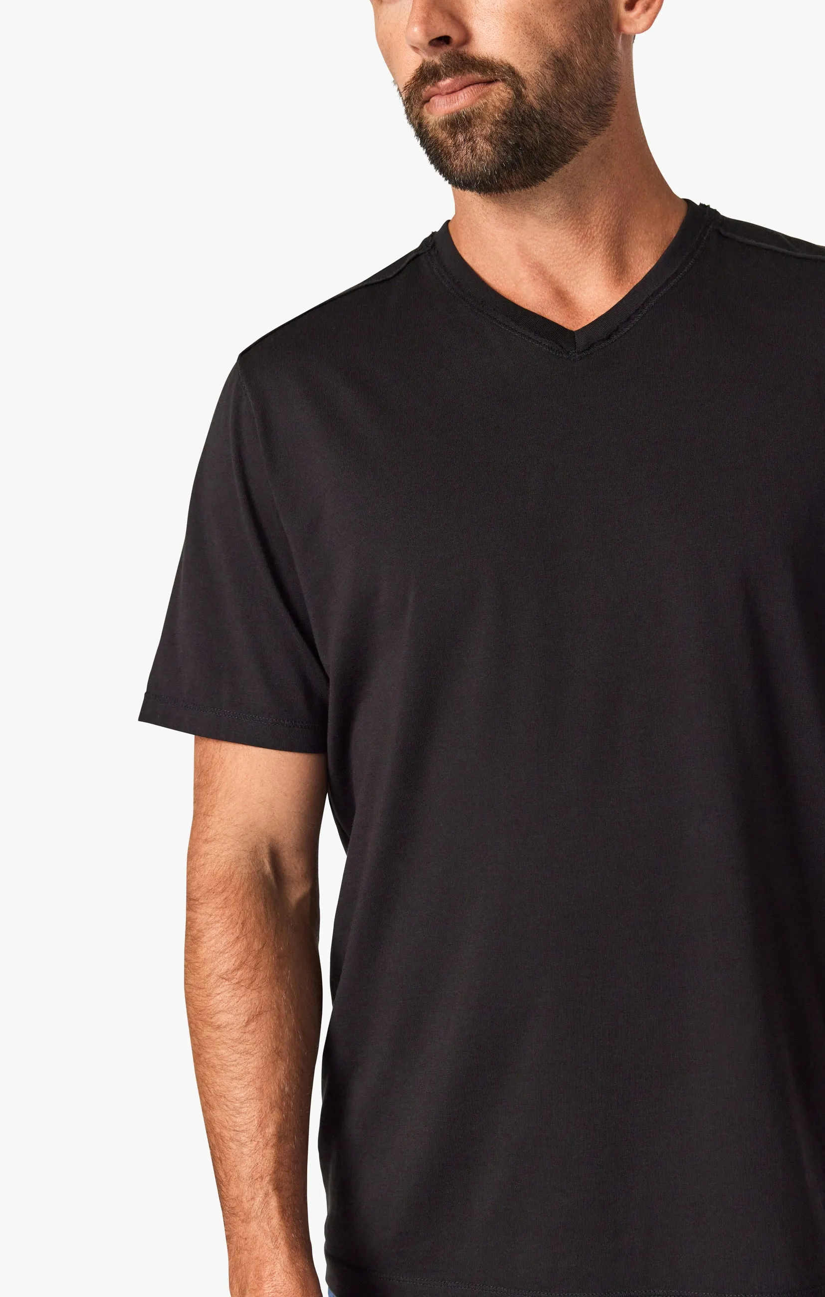 Deconstructed V-Neck T-Shirt in Black