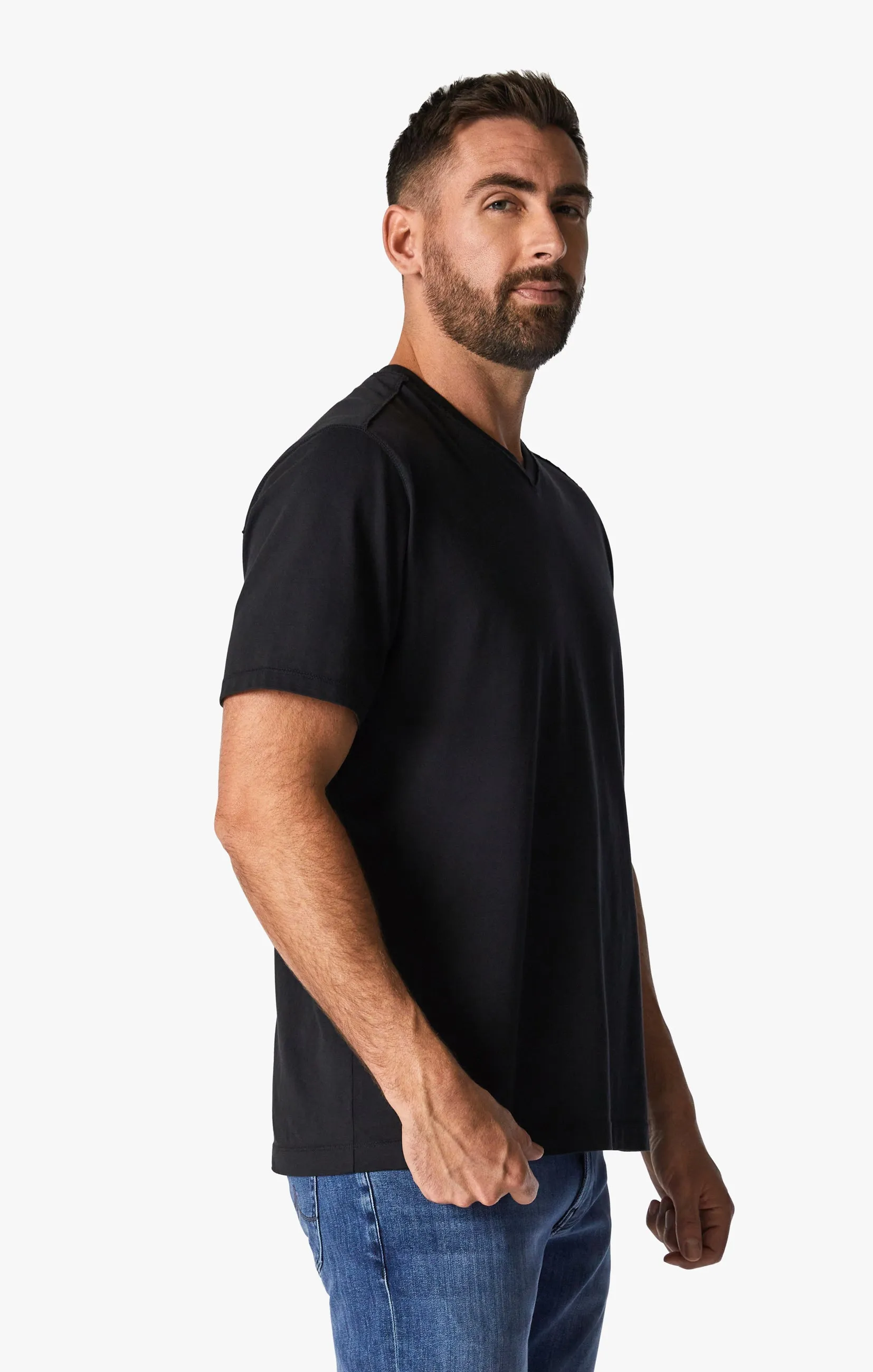 Deconstructed V-Neck T-Shirt in Black