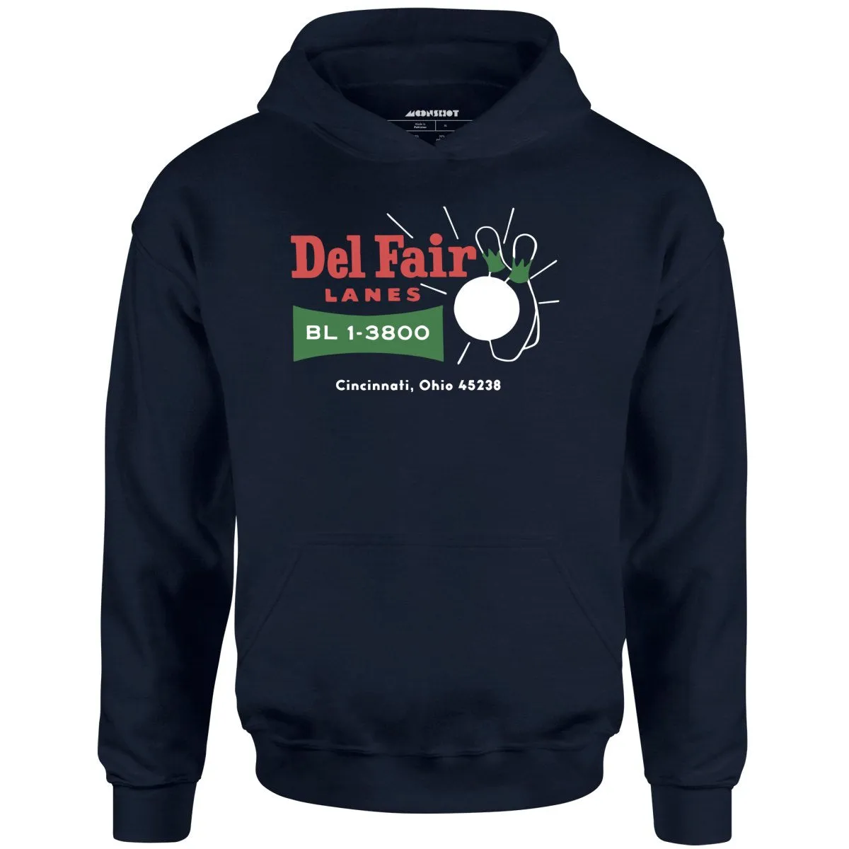 Del Fair Lanes v2 - Cincinnati, OH - Vintage Bowling Alley - Unisex Hoodie