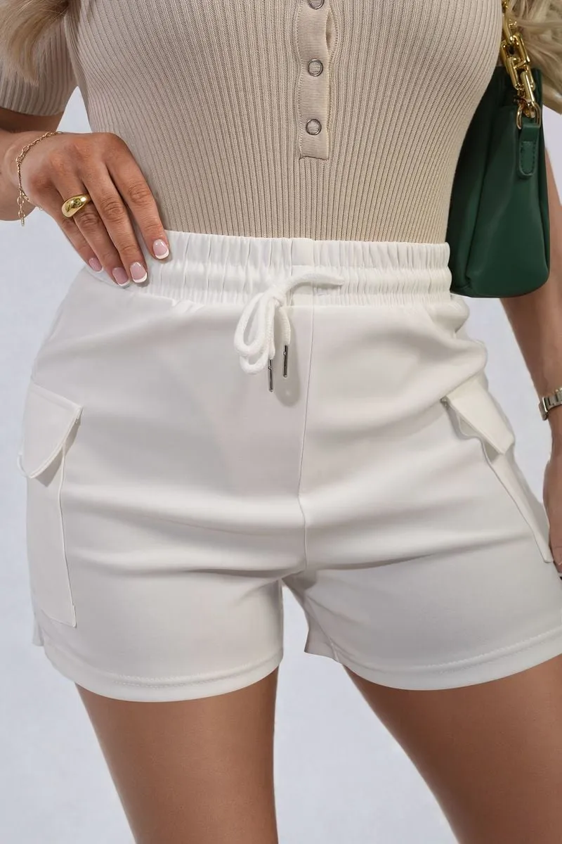 Elastic Waist Drawstring Pocket Detail Shorts