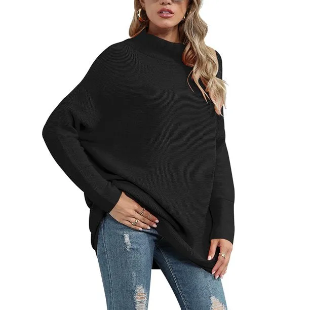 Fantaslook Womens Turtleneck Oversized Sweaters Batwing Sleeve Knit Pullover Sweaters