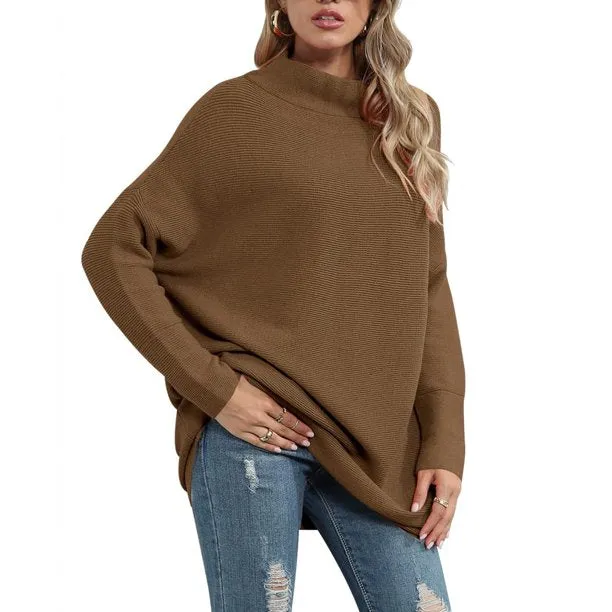 Fantaslook Womens Turtleneck Oversized Sweaters Batwing Sleeve Knit Pullover Sweaters