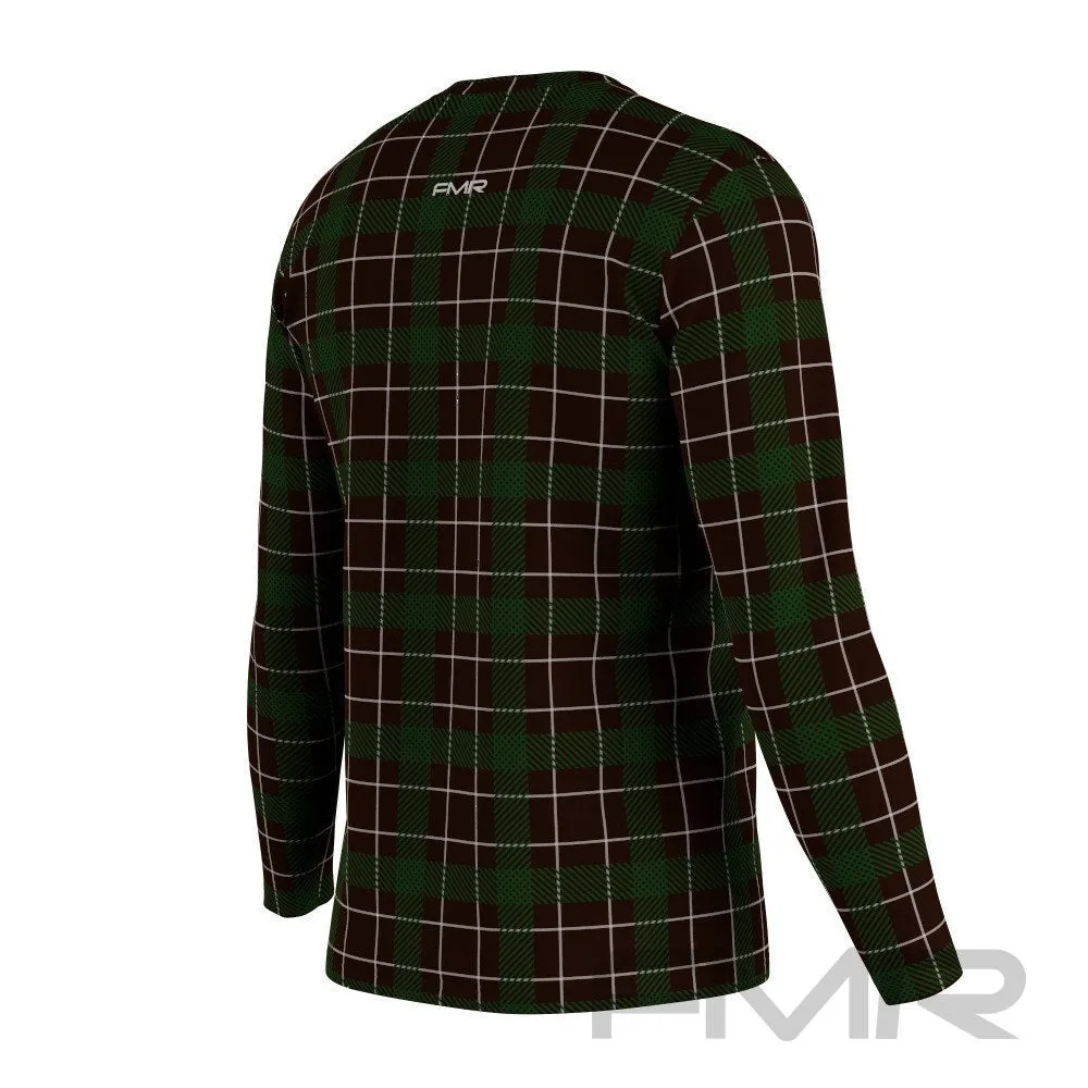 FMR Men's Green Check Technical Long Sleeve Running Shirt