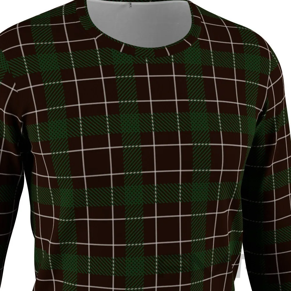 FMR Men's Green Check Technical Long Sleeve Running Shirt