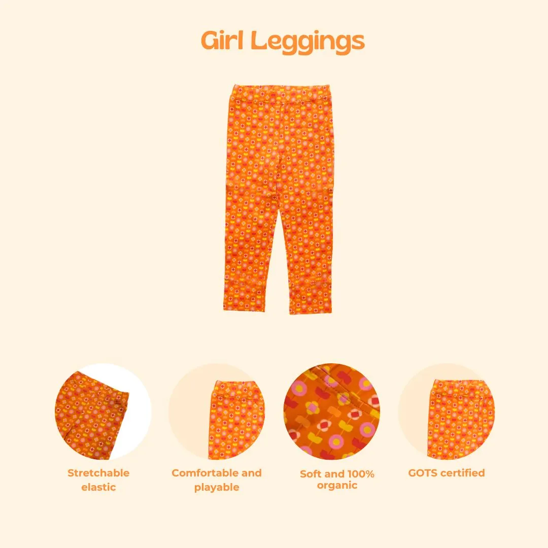 Girl Leggings - Indian Flora Orange