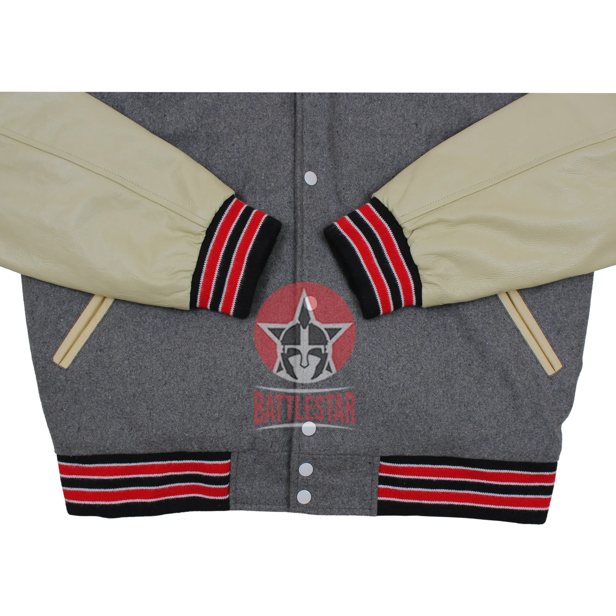 Gray Wool Cream Leather Sleeves Varsity Baseball Jacket