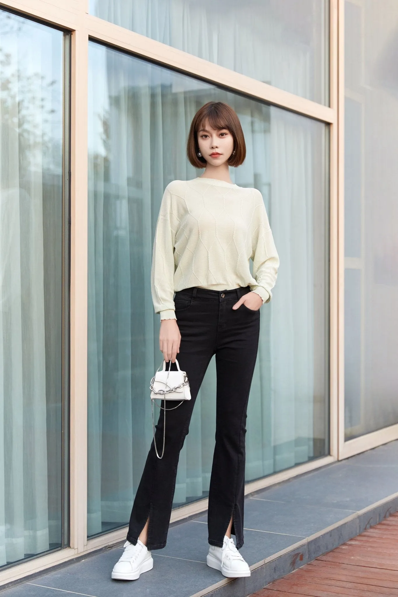 Green Long Sleeve Crew Neck Knitted Sweater