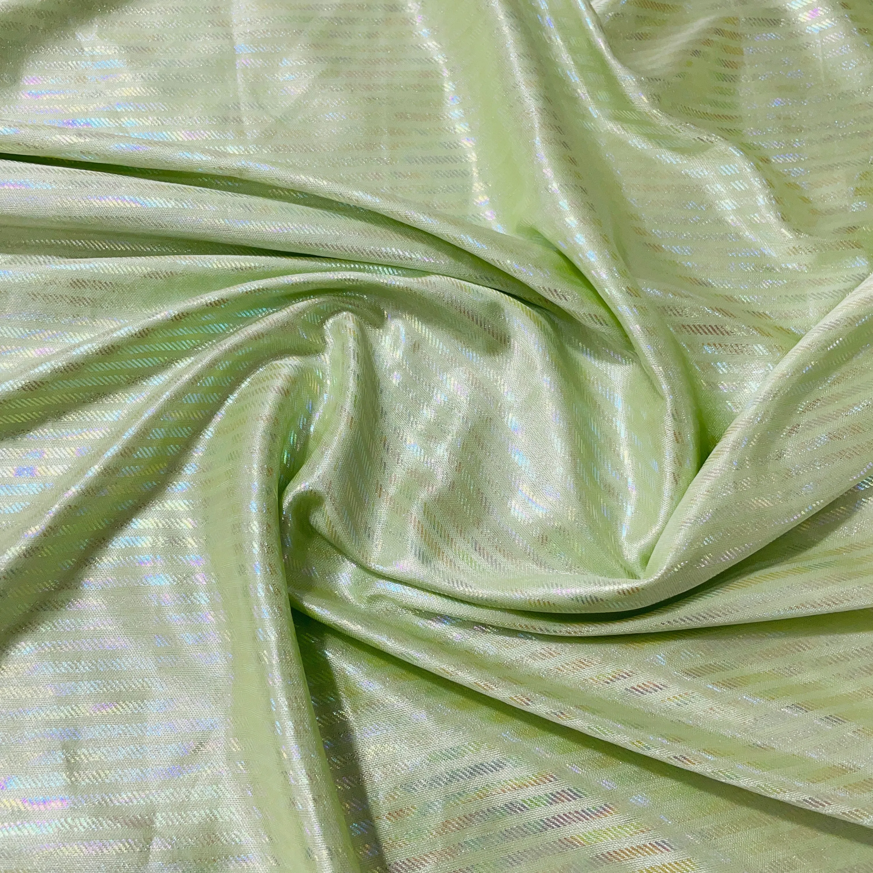 Green Stripes 3D Rainbow With Lurex Knit Lycra Fabric