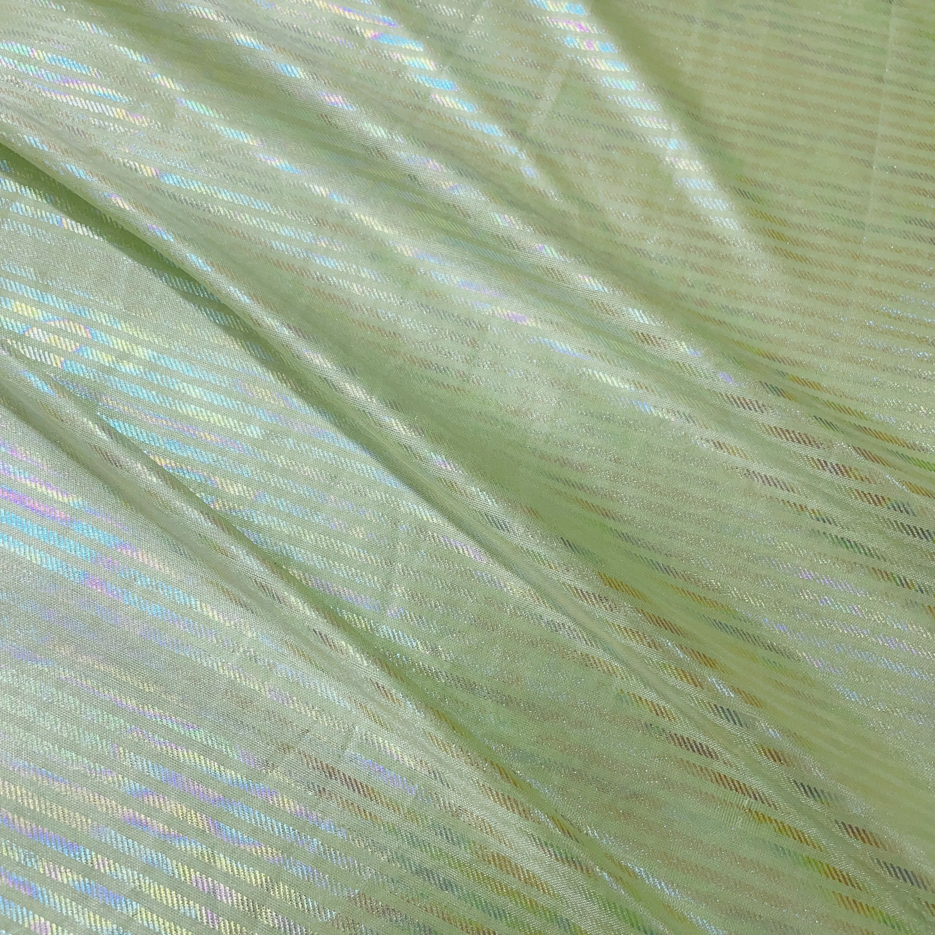 Green Stripes 3D Rainbow With Lurex Knit Lycra Fabric