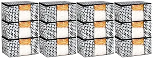 Heart Home Polka Dots Design Non Woven 12 Pieces Underbed Storage Bag,Cloth Organiser,Blanket Cover with Transparent Window (Black & White) - CTHH17497