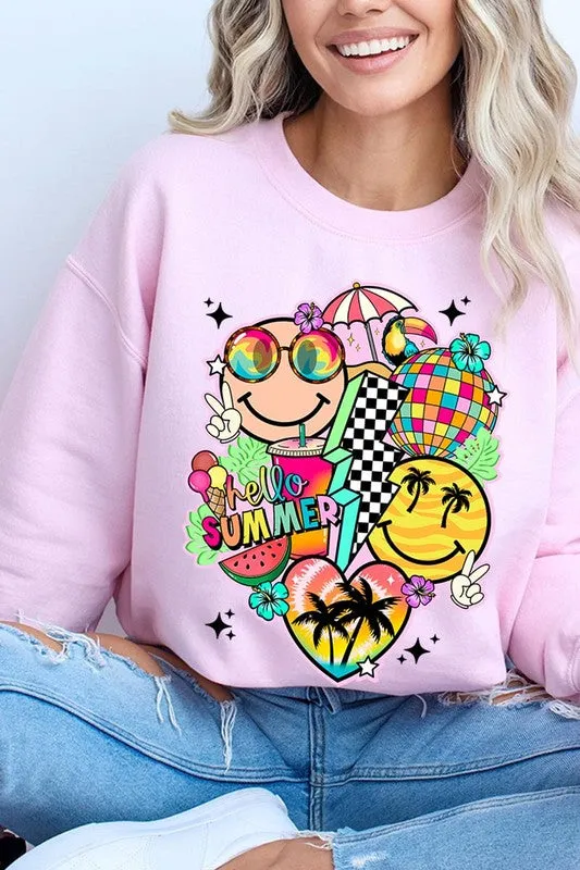 Hello Summer Collage Graphic Fleece Sweatshirts