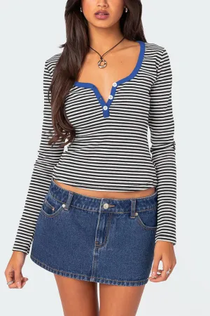 HTQ1389 Contrast striped sweater top