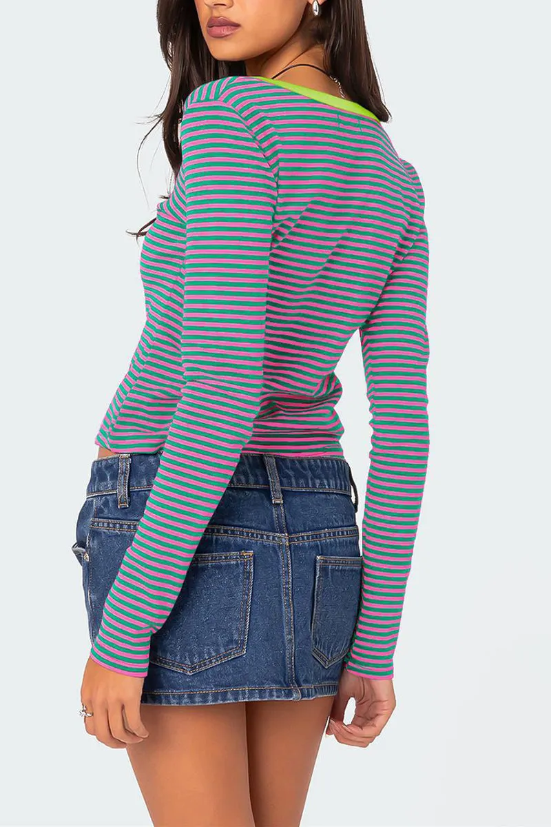 HTQ1389 Contrast striped sweater top