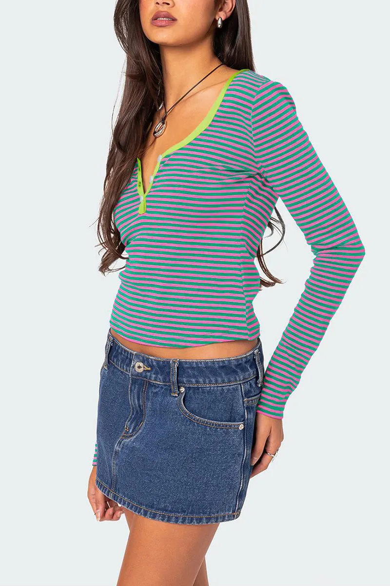 HTQ1389 Contrast striped sweater top