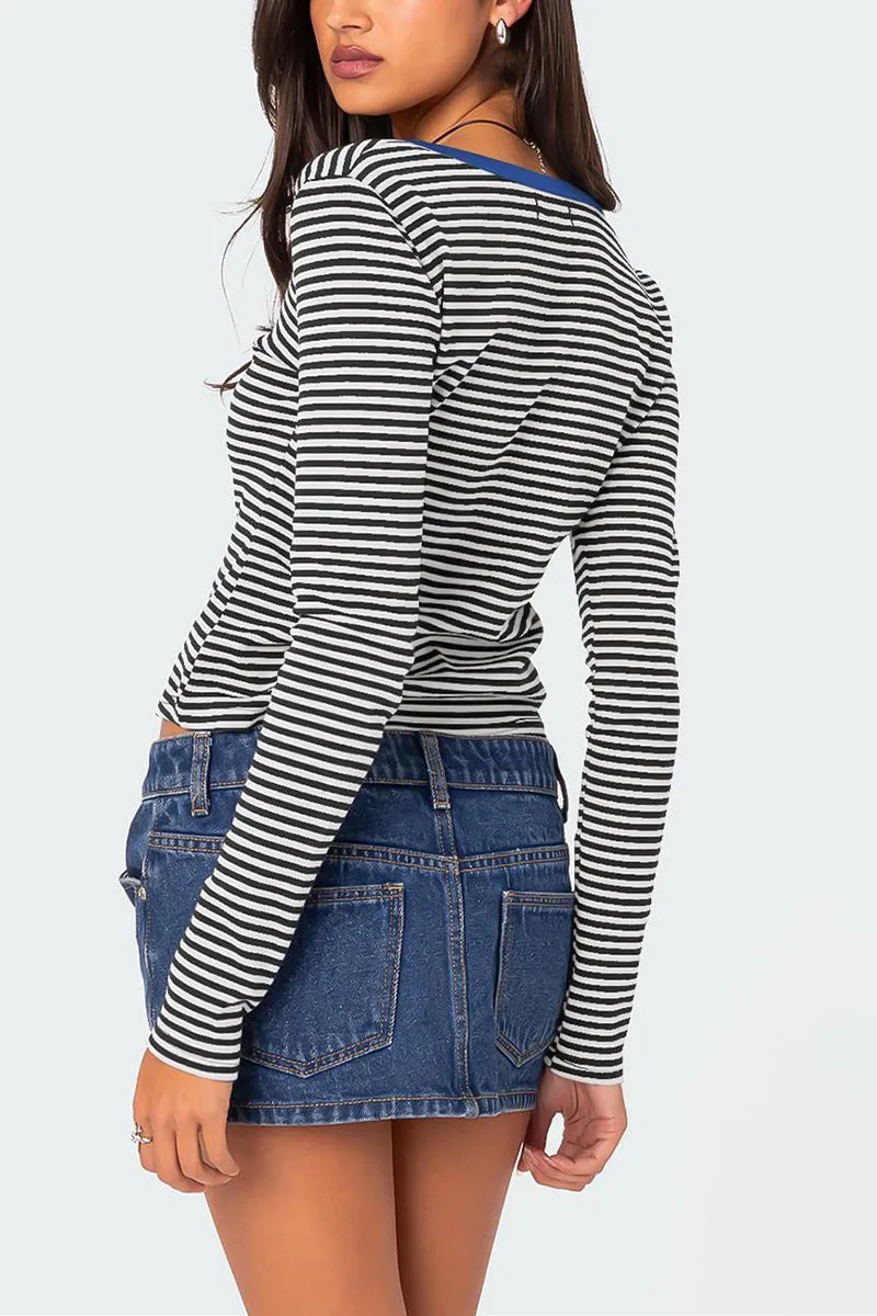 HTQ1389 Contrast striped sweater top