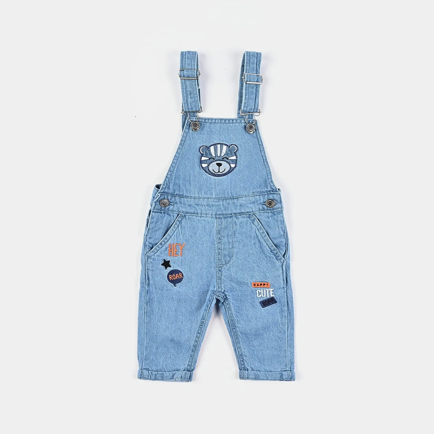 Infant Boys Denim rigid Dungaree Roar-Mid Blue