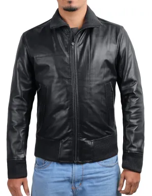 Leather Jackets Hub Mens Genuine Cowhide Leather Jacket (Black, Bomber Jacket) - 1501088