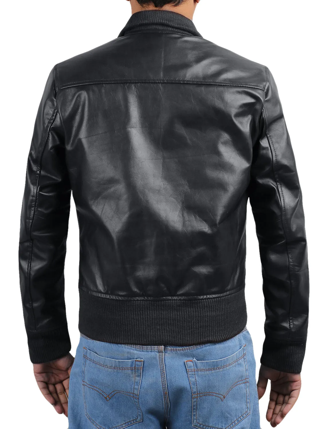 Leather Jackets Hub Mens Genuine Cowhide Leather Jacket (Black, Bomber Jacket) - 1501088