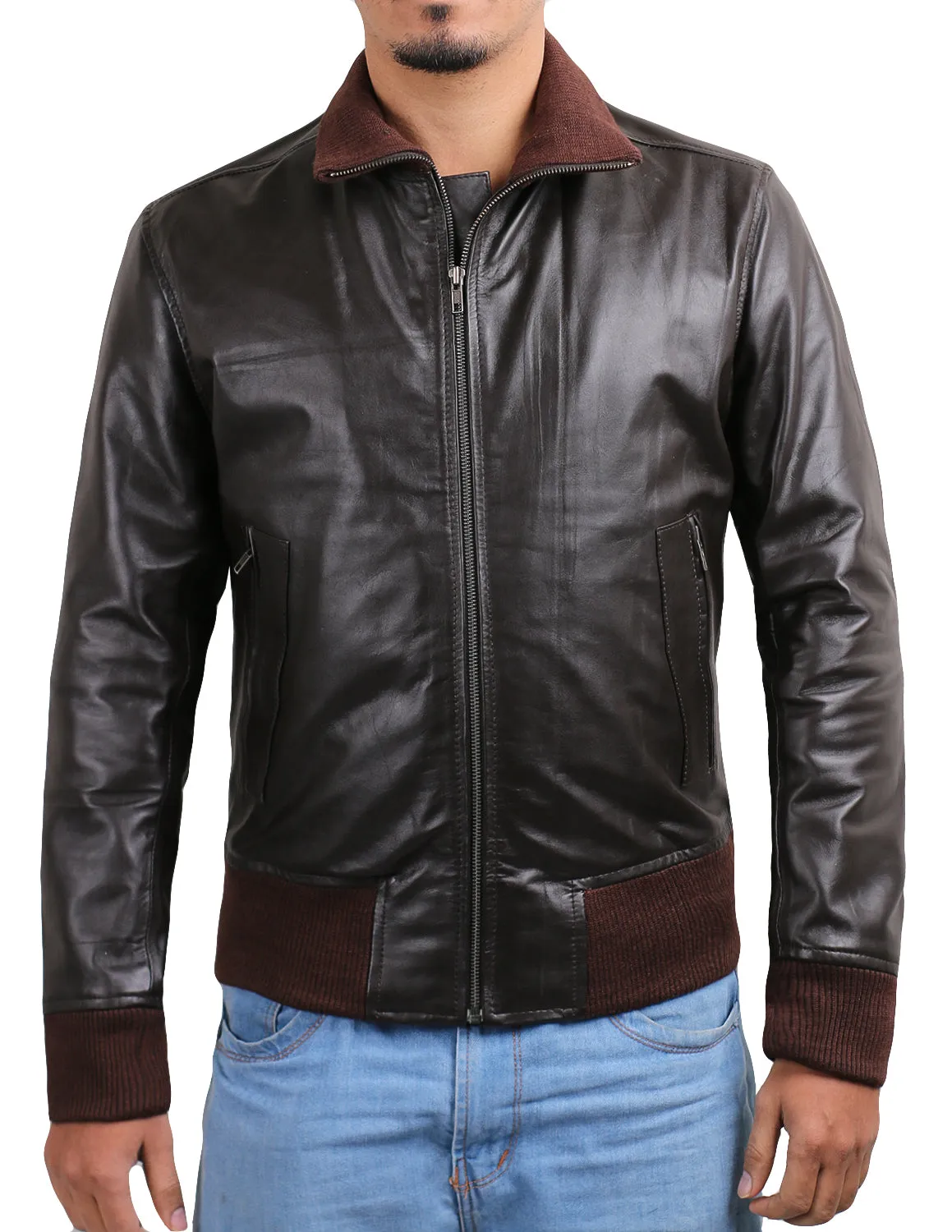 Leather Jackets Hub Mens Genuine Cowhide Leather Jacket (Black, Bomber Jacket) - 1501088