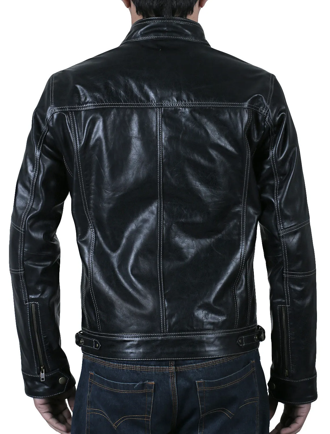 Leather Jackets Hub Mens Genuine Cowhide Leather Jacket (Black, Racer Jacket) - 1501631