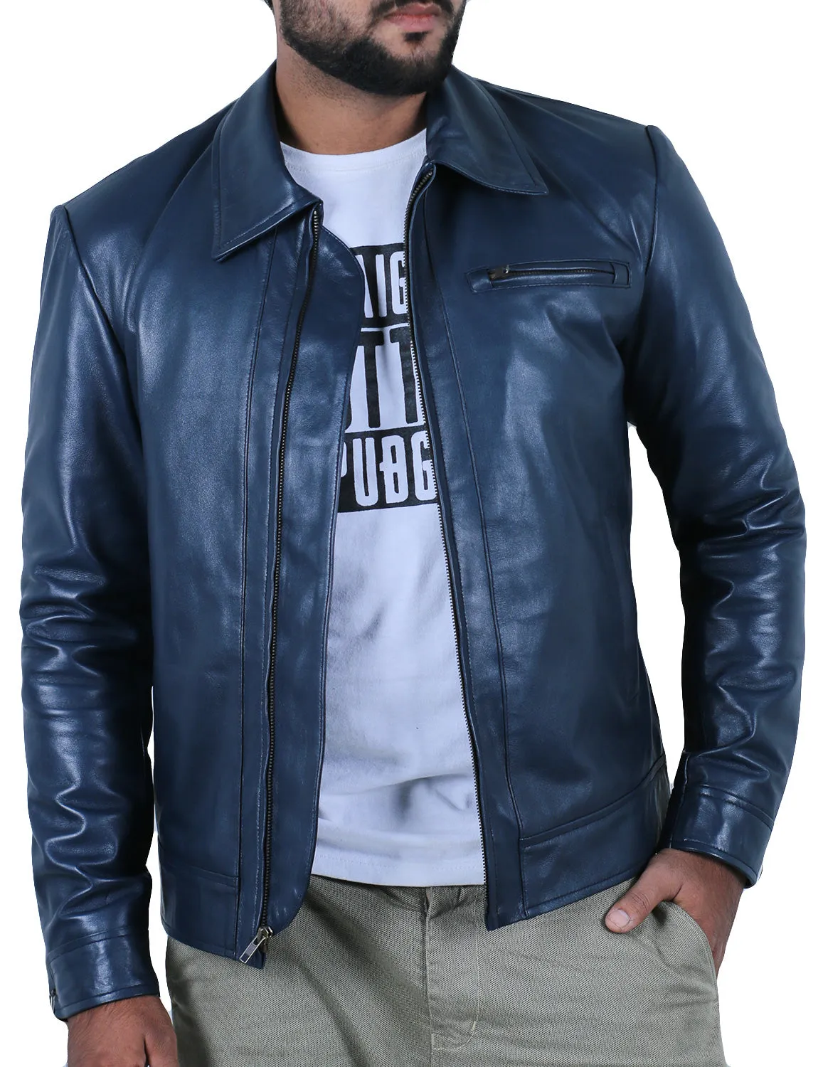 Leather Jackets Hub Mens Genuine Lambskin Leather Jacket (Black, Aviator Jacket) - 1501013