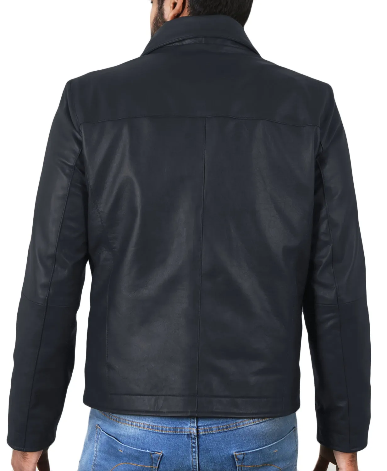 Leather Jackets Hub Mens Genuine Lambskin Leather Jacket (Black, Aviator Jacket) - 1501034